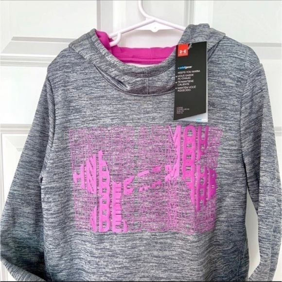 Under Armour ColdGear®•NWT•Youth Medium•Charcoal/Fuchsia Hoodie Style Pullover🌼 - Picture 1 of 10
